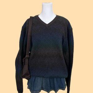 multicolor  striped light weight wool knit sweater quirky indie skate grandpa